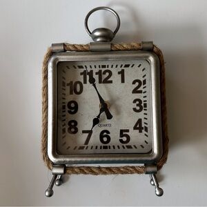 Farmhouse style analog desktop clock rope‎ trim battery operated